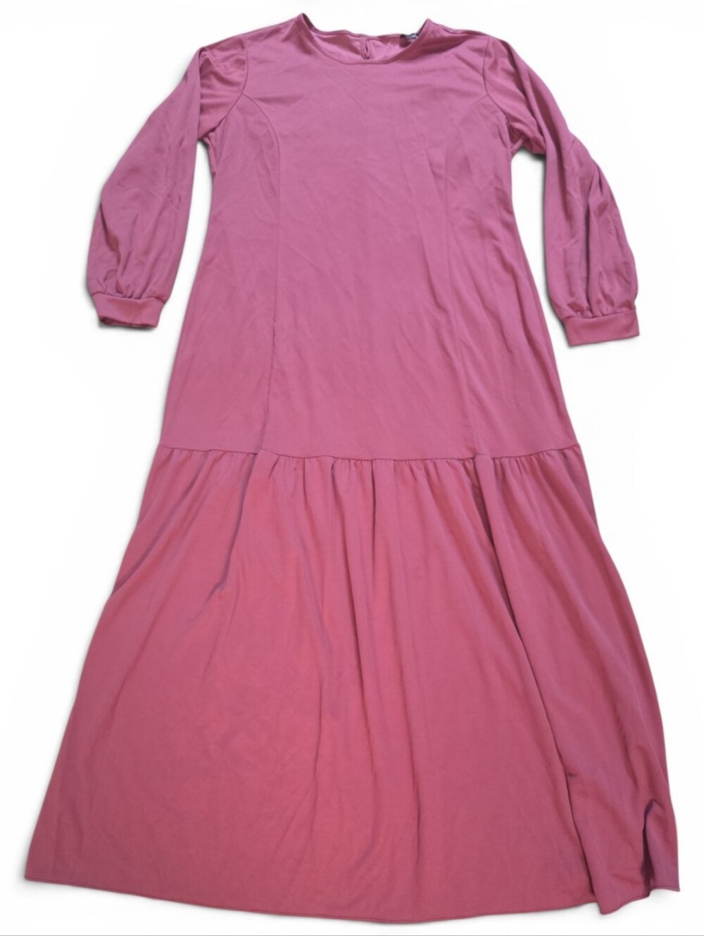 NWat Tavin Lightweight Pink Long‎ Sleeve Tiered Drop Waist Maxi Dress Sz 16 V97